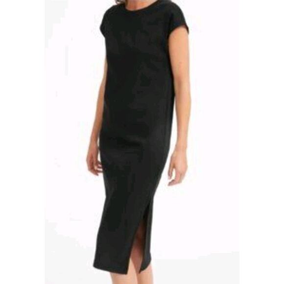 Everlane Dresses & Skirts - Everlane The Luxe Cotton Side-Slit Tee Dress Cap Sleeve Midi Black Size XL